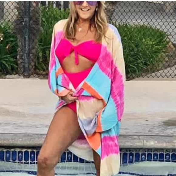 Boutique Other - 1 left! Rainbow Tie Dye Striped Long Flowy Kimono